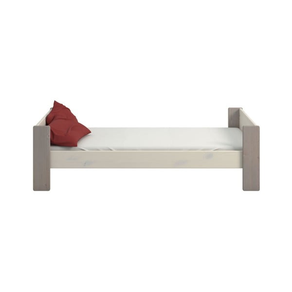 Mlecznobiałe łóżko dziecięce z drewna sosnowego z szarymi nogami Steens For Kids, 90x200 cm