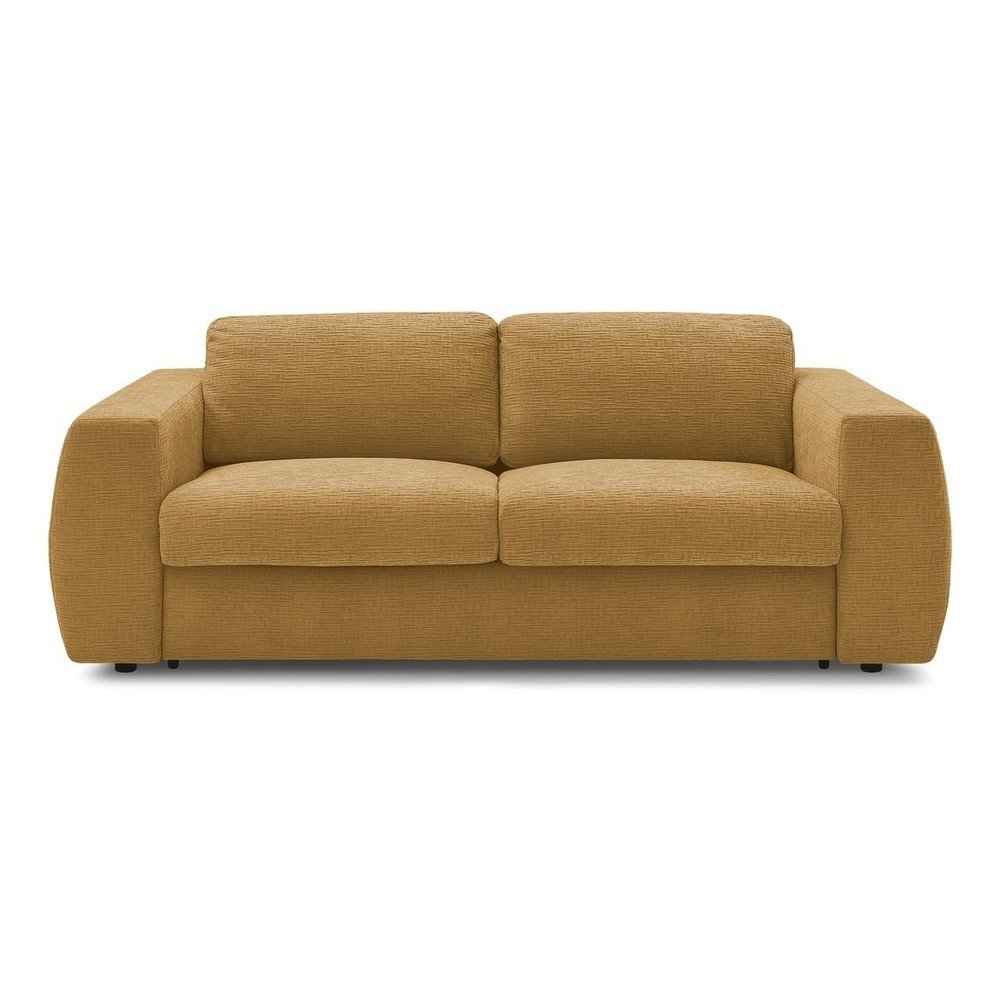 Musztardowa rozkładana sofa do spania z tkaniny szenilowej 240 cm Hugo – Bobochic Paris