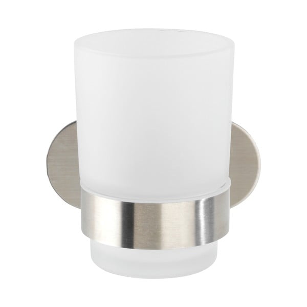 Samoprzylepny szklany kubek na szczoteczki do zębów w kolorze matowego srebra Orea – Wenko-image-3