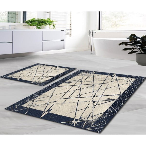 Niebieskie/beżowe dywaniki łazienkowe zestaw 2 szt. 60x100 cm Geometric – Mila Home-image-1