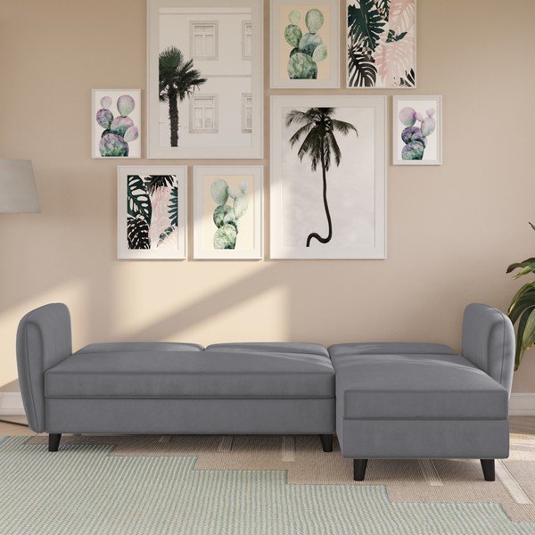 Szary aksamitny rozkładany narożnik Perry – Støraa-image-2