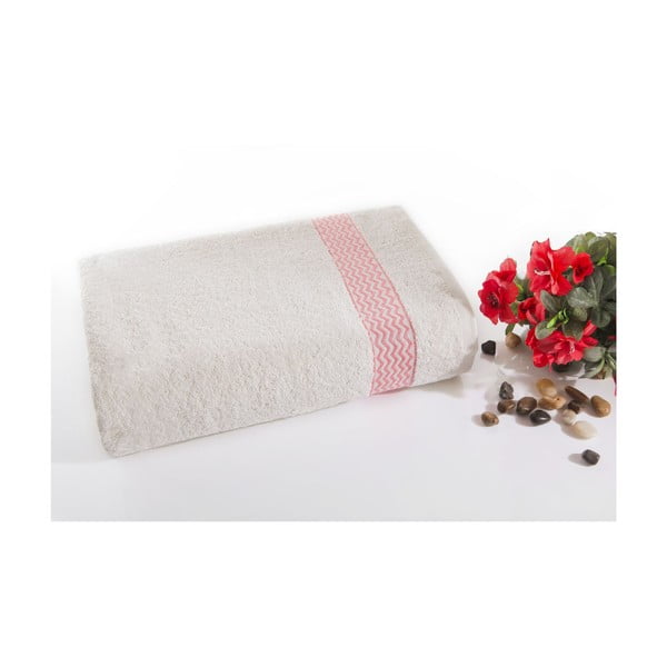 Różowo-biały ręcznik kąpielowy z bawełny Ladik Ella, 70x140 cm