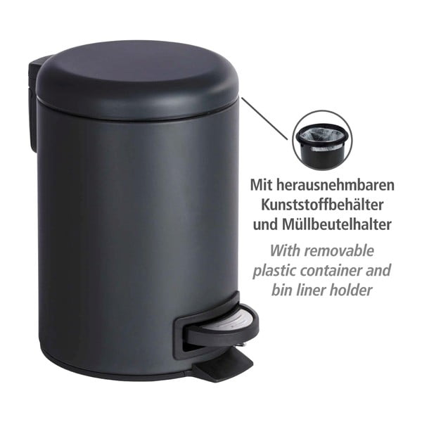 Czarny kosz na śmieci Wenko Leman, 3 l-image-4