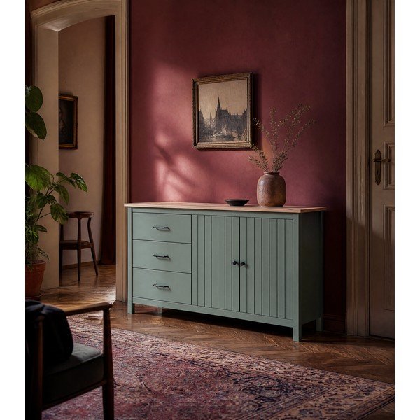 Zielono-naturalna niska komoda z litego drewna sosnowego 150x80 cm Miranda – Marckeric-image-4