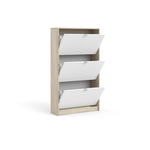 Biało-naturalna uchylna szafka na buty w dekorze dębu Shoes – Tvilum-image-4