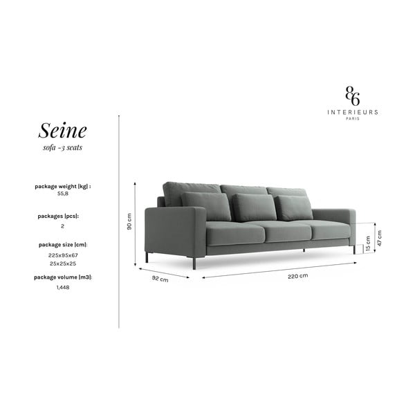 Granatowa sofa Interieurs 86 Seine, 220 cm-image-4