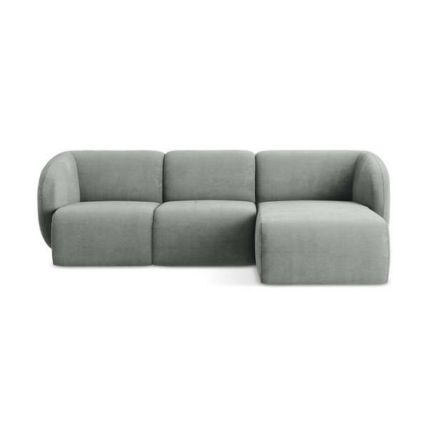 Szary narożnik z tkaniny szenilowej (prawostronny/z szezlongiem) Lani – Makamii