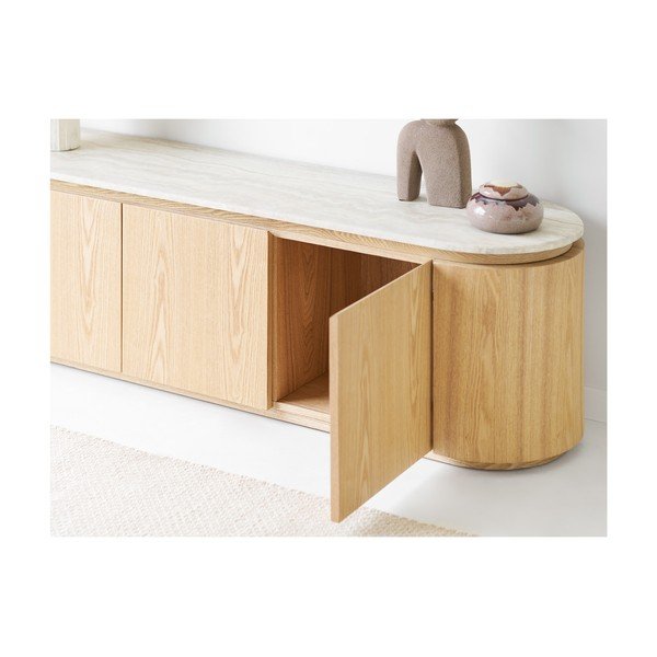 Kremowa/w naturalnym kolorze szafka pod TV z kamiennym blatem 160x45x40 cm Larvik – House Nordic-image-1