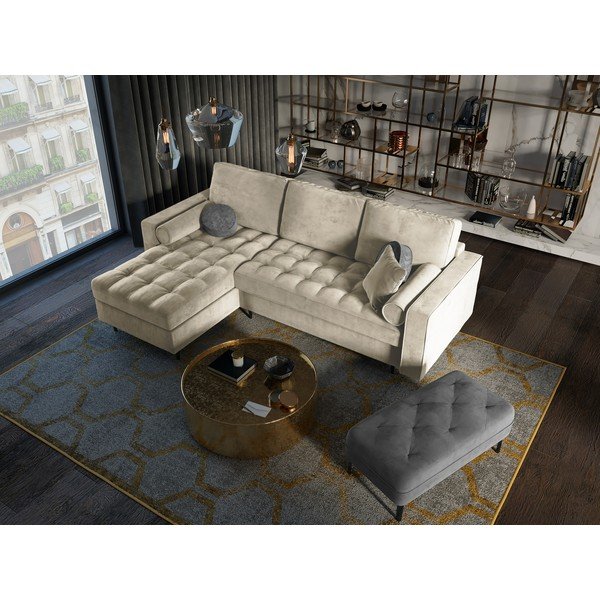 Beżowy aksamitny rozkładany narożnik Milo Casa Santo, lewostronny-image-1