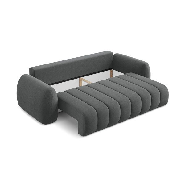 Ciemnoszara sofa rozkładana z materiału bouclé ze schowkiem 266 cm Pele – Makamii-image-3
