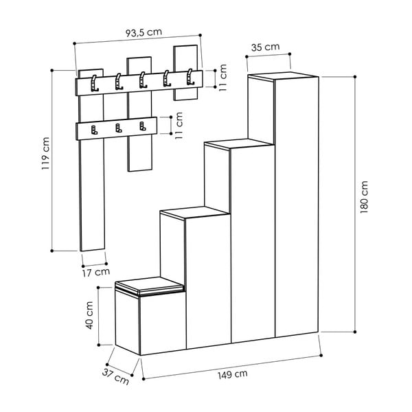 Komplet białej szafy i wieszaka ściennego Homitis Up-image-2