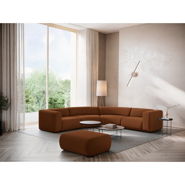 Pomarańczowy/brązowy aksamitny podnóżek Ekahi – Makamii-image-1