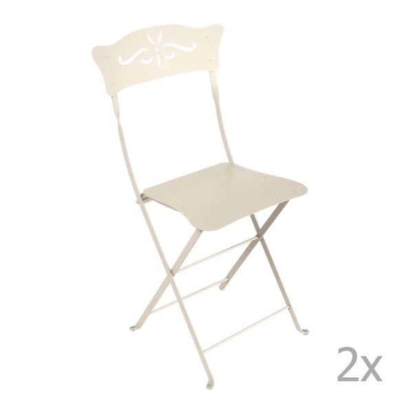 Zestaw 2 jasnobeżowych składanych krzeseł ogrodowych Fermob Bagatelle