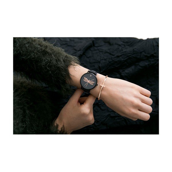 Damski zegarek z czarnym paskiem ze skóry naturalnej Emily Westwood Fly-image-4