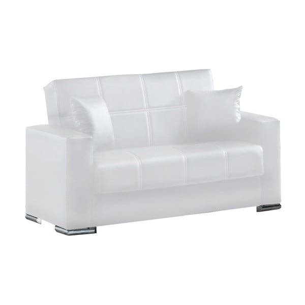 Biała dwuosobowa sofa rozkładana ze schowkiem Esidra Soft