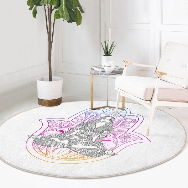 Biały okrągły dywan odpowiedni do prania i robotów sprzątających ø 120 cm Comfort – Mila Home-image-2