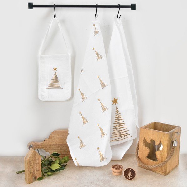 Bawełniany zestaw torby i ściereczek ze świątecznym motywem 50x70 cm – Orion-image-1