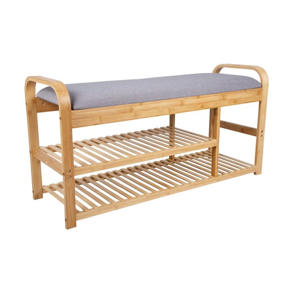 Szaro-naturalny bambusowy regał na buty z siedziskiem – Leitmotiv