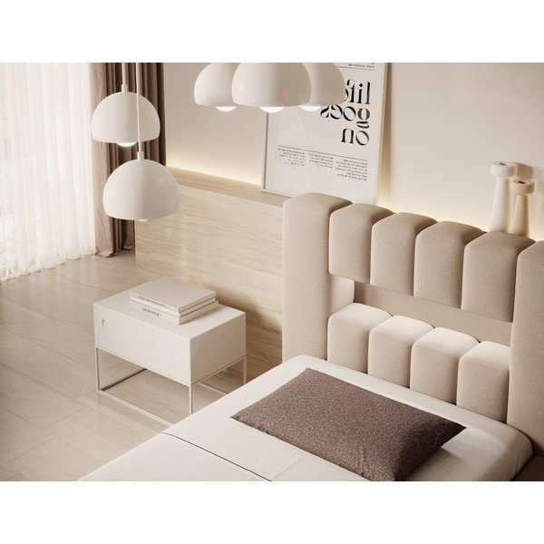 Jasnobrązowe tapicerowane łóżko jednoosobowe ze schowkiem ze stelażem 90x200 cm Lamica – ELTAP-image-4