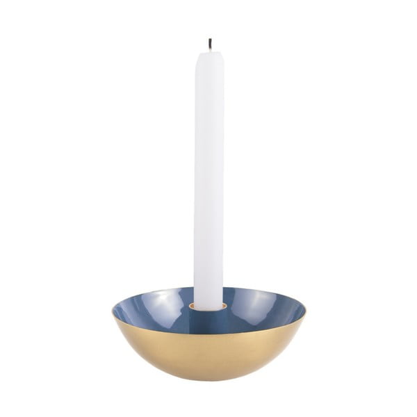Niebieski świecznik z detalem w złotym kolorze PT LIVING Tub, ⌀ 10 cm