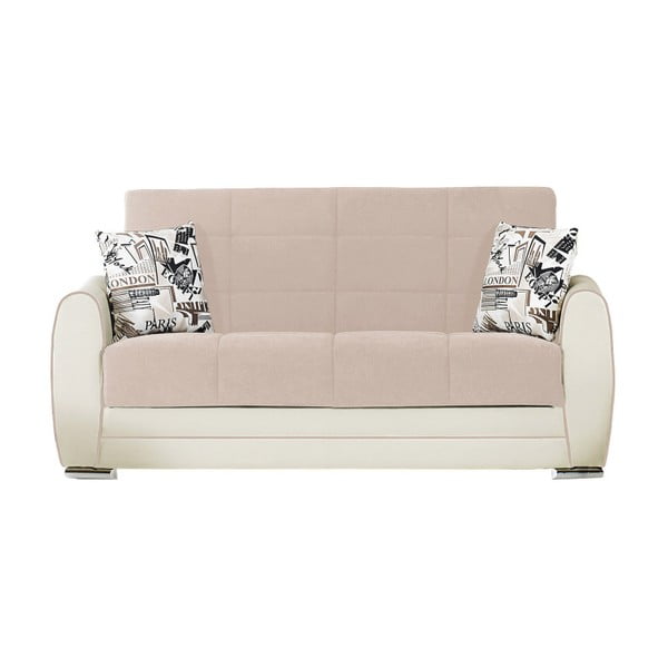 Różowo-kremowa dwuosobowa sofa rozkładana ze schowkiem Esidra Rest