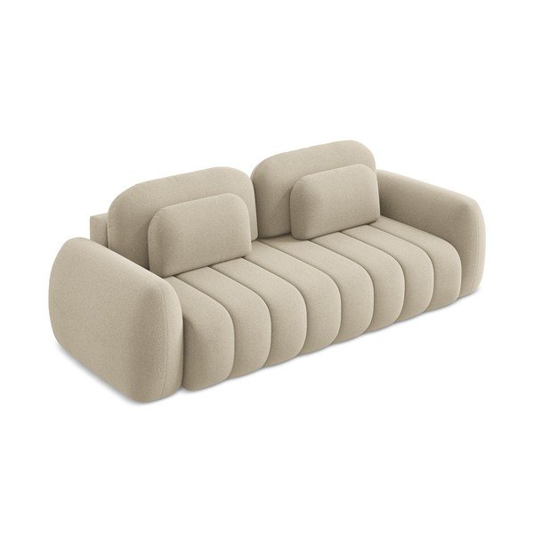 Jasnobrązowa sofa rozkładana z materiału bouclé ze schowkiem 266 cm Pele – Makamii-image-2