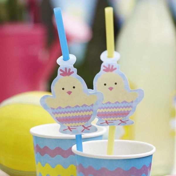 Zestaw 10 słomek z papierową dekoracją Neviti Easter Chick