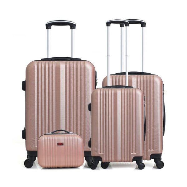 Zestaw 4 różowych walizek na kółkach Hero Lipari-C