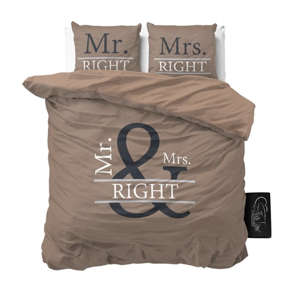 Brązowa dwuosobowa pościel z mikroperkalu Sleeptime Mr and Mrs Right, 200x220 cm