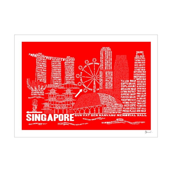 Plakat Singapore Red&White, 50x70 cm