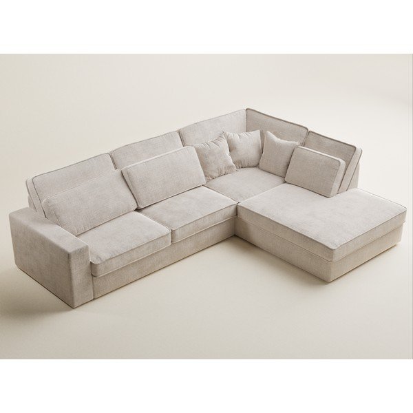 Kremowy narożnik z tkaniny szenilowej (prawostronny/w kształcie litery L) Kirou – Maison de Rêve-image-3