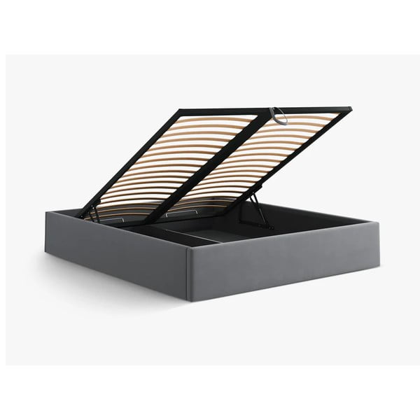 Szare tapicerowane łóżko dwuosobowe ze schowkiem/bez zagłówka ze stelażem 180x200 cm Susan – Micadoni -image-3