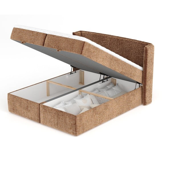 Pomarańczowe łóżko boxspring ze schowkiem 160x200 cm Passion – Maison de Rêve-image-3