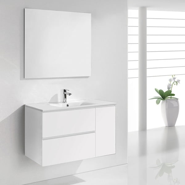 Szafka do łazienki z umywalką i lustrem Happy, odcień bieli, 80 cm