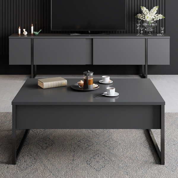 Antracytowa szafka pod TV 180x30 cm Luxe – Kalune Design-image-3