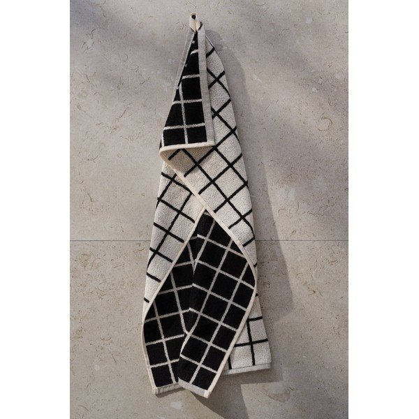 Czarny/beżowy bawełniany ręcznik 50x70 cm Grid – Jotex-image-1