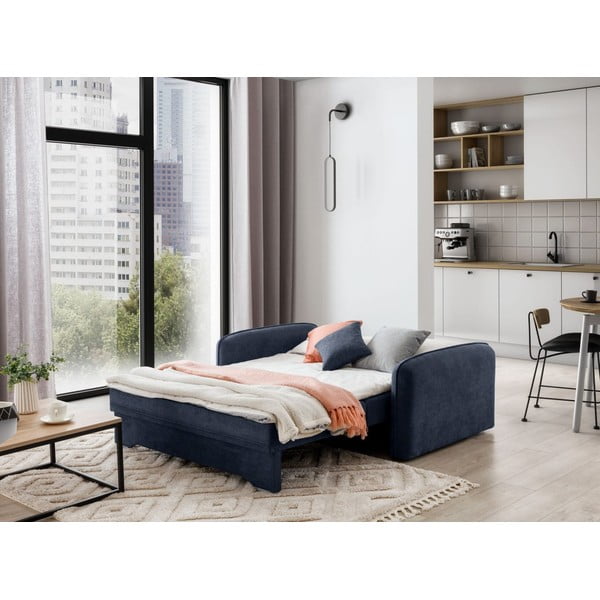 Ciemnoniebieska rozkładana/ze schowkiem sofa z tkaniny szenilowej 155 cm Laine – ELTAP-image-4