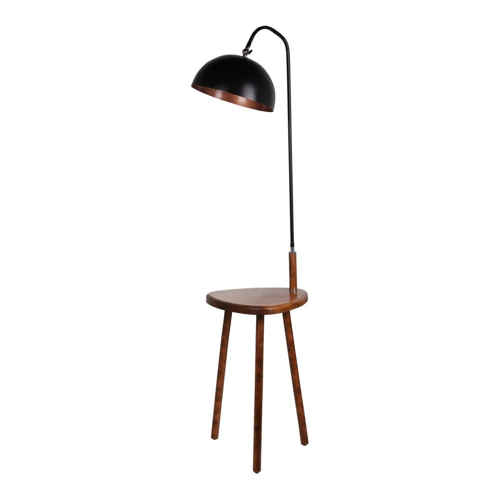 Czarna/brązowa lampa stojąca z półką z metalowym kloszem (wysokość 160 cm) Table – Opviq lights
