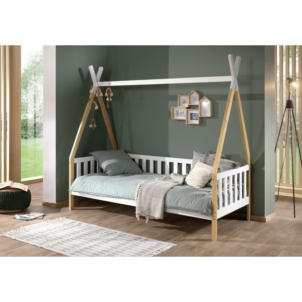 Białe łóżko dziecięce z barierką Vipack Tipi, 90x200 cm-image-1