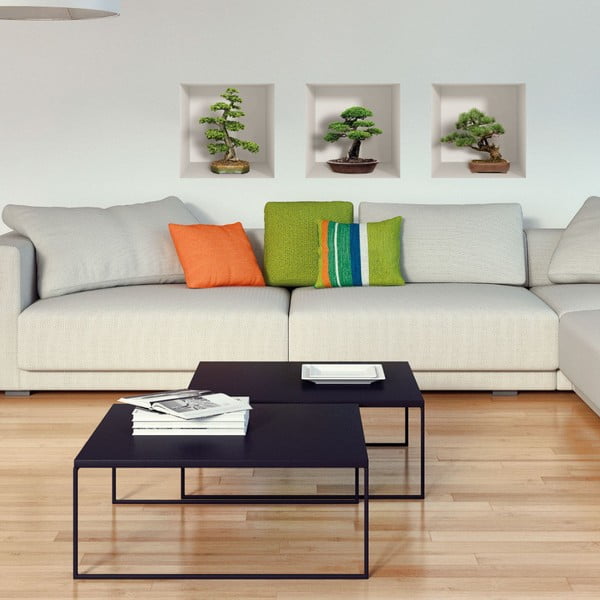 Komplet 3 naklejek ściennych 3D Ambiance Bonzais-image-1