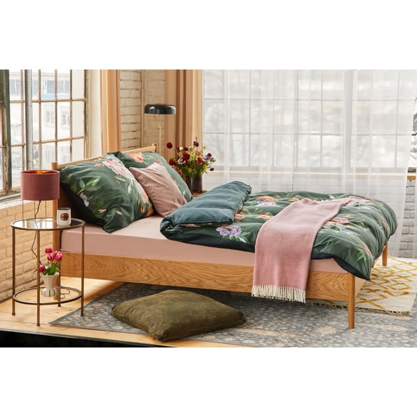 Ciemnozielona pościel dwuosobowa z satyny bawełnianej Bonami Selection Floret, 200x220 cm-image-1