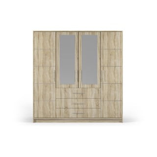 Szafa w dekorze dębu z lustrem 196x200 cm Derry – Cosmopolitan Design