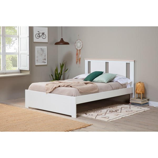 Białe łóżko dwuosobowe ze stelażem 140x190 cm Enara – Marckeric-image-1