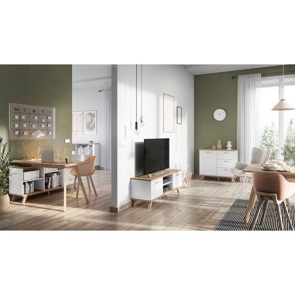 Biurko narożne z białą szafką Germania Oslo-image-3