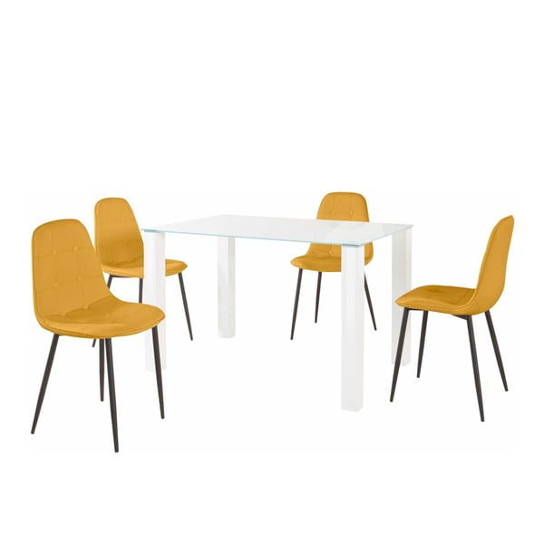 Zestaw stołu i 4 żółtych krzeseł Støraa Dante, dł. stołu 120 cm