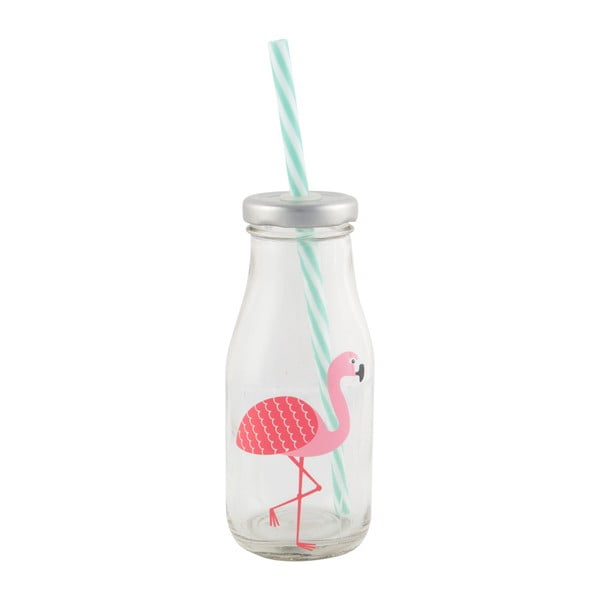 Butelka ze słomką i wieczkiem Sass & Belle Tropical Flamingo