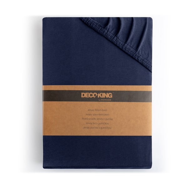 Ciemnoniebieskie dżersejowe prześcieradło z gumką 140x200 cm Amber – Restilo-image-4