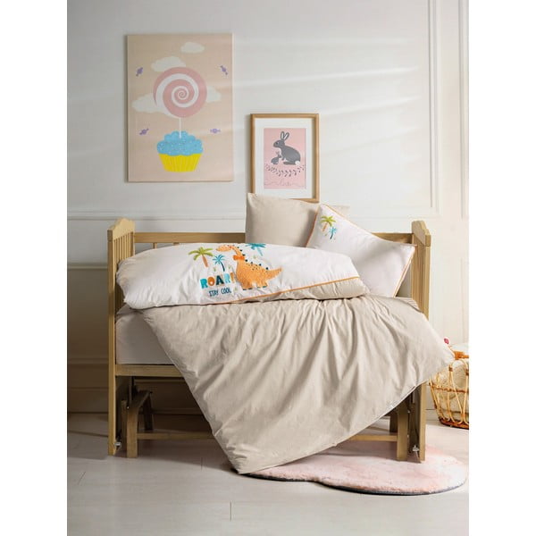 Beżowa bawełniana pościel dziecięca do łóżeczka z prześcieradłem/4-częściowa 100x150 cm Kiddo – Mijolnir