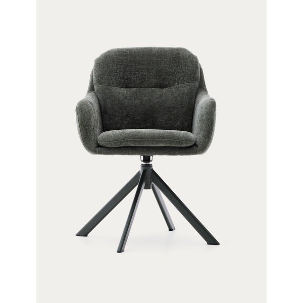 Ciemnozielony tapicerowany fotel jadalniany z podłokietnikami Lexa – Kave Home-image-4