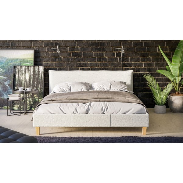 Kremowe tapicerowane łóżko dwuosobowe ze stelażem 160x200 cm Tina – Ropez-image-2